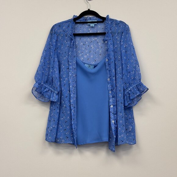 CeCe – Blue Floral Blouse with Matching Tank | Size L - Picture 1 of 11